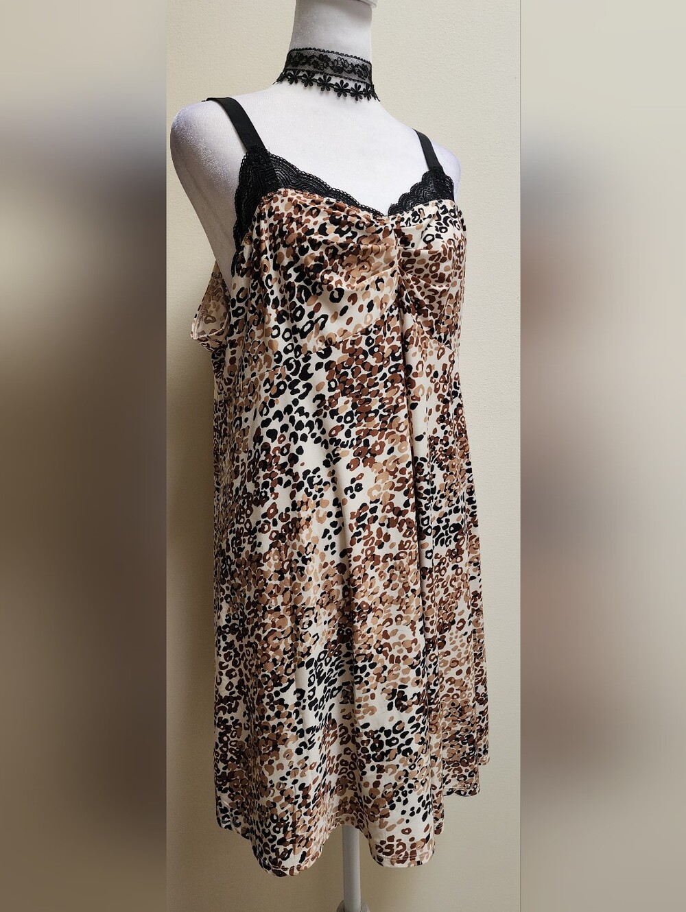 Apt. 9 Leopard Print Lace-Trim Slip Dress Chemise Babydoll - Womens Size XXL